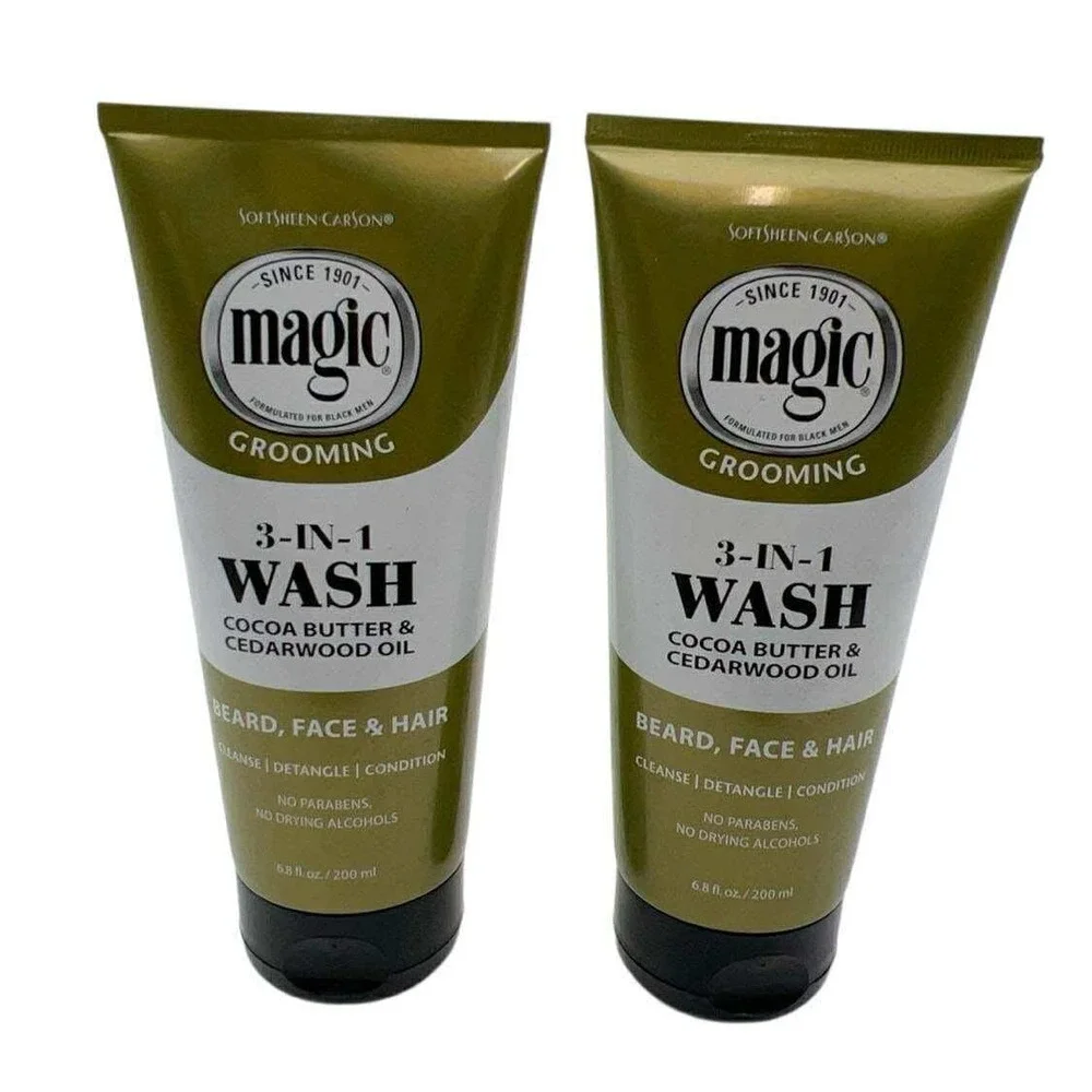 Magic Grooming 3-n-1 Wash Beard Face Hair Cocoa Butter Cedarwood Oil 6.8oz 2Pack